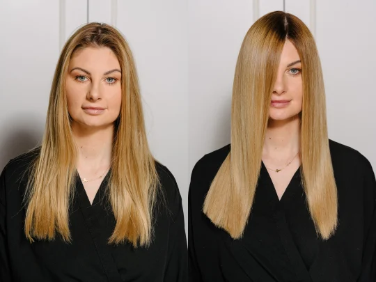Pielęgnacja włosów przed i po z salonu Ekstraktt w Poznaniu